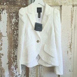 NWT Smythe White Quilted Jacquard Pouf Sleeve Blazer Sz 6
